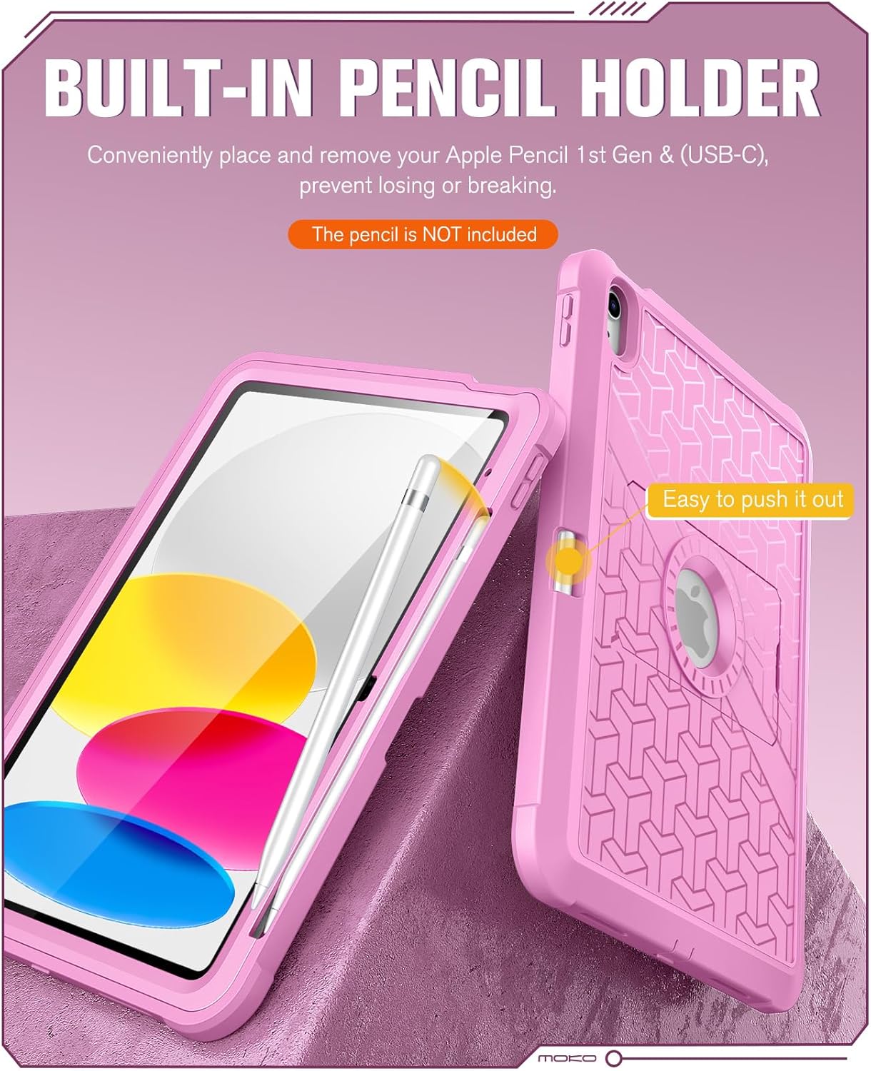 MoKo for iPad (A16) 11th/10th Generation Case 2025/2022, Heavy Duty Shockproof Dual Layer Full Body Protective Cover, Built-in Screen Protector and Kickstand for iPad 11/10.9 Inch, Flowers Pink - Image 6