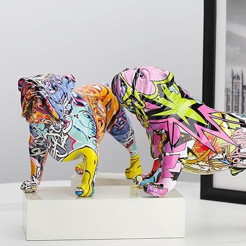 Miniatura 2 de suruim Figuras creativas de bulldog inglés coloridas y modernas, arte de grafiti, decoración del hogar, estantería de habitación, mueble de TV,