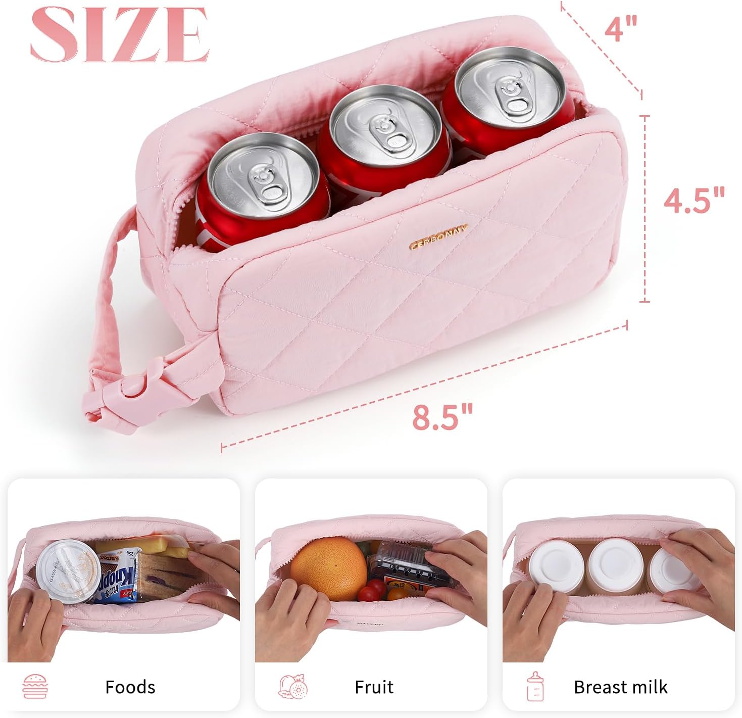 Small Cooler Bag Freezable Lunch Bag for Work School Travel,Small Lunch Bag,insulated snack bag,Mini Cooler,Lunch bag small Fit For Yogurt（Light Pink ） - Image 3