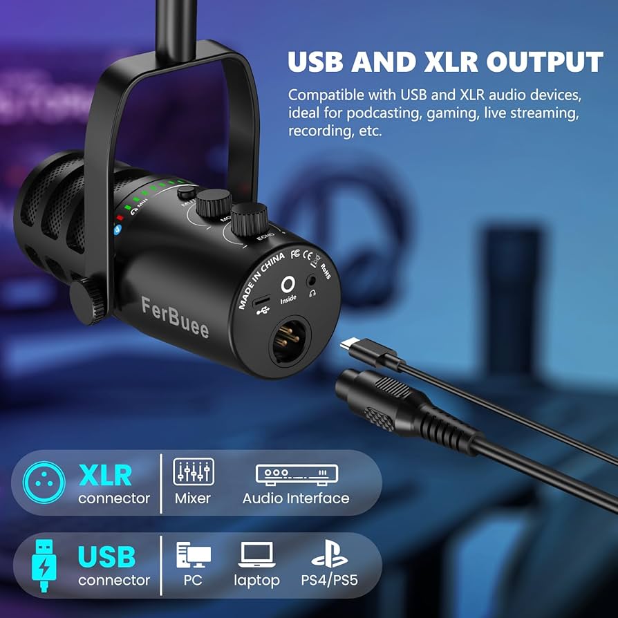 【開封済 １度使用】FerBuee XLR USB マイク｜マイクアームセット Amazon.co.jp: FerBuee XLR USB ダイナミックマイク パソコン
