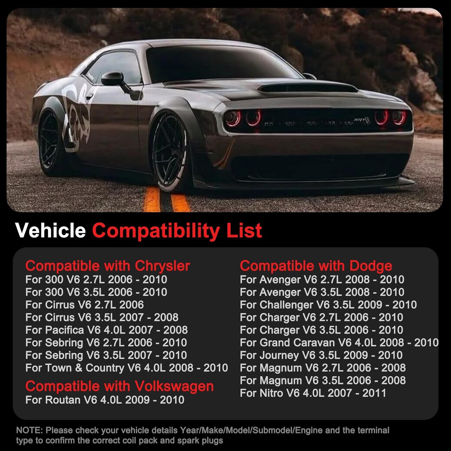 UF502 Ignition Coils Pack Fits for Chrysler 300 Sebring Cirrus Pacifica Town & Country, Fits for Dodge Charger Avenger Grand Caravan Journey Challenger, Set of 6