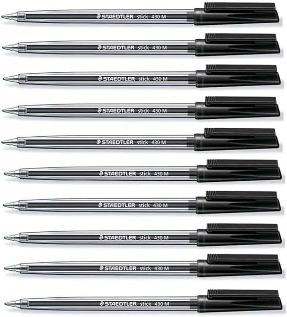 Staedtler Medium 0.5mm Black 430 Stick Ballpoint Pens Writing Pen Smooth Effortless Ink Flow Regulated (Pack of 10) SUPPLIED LOOSE