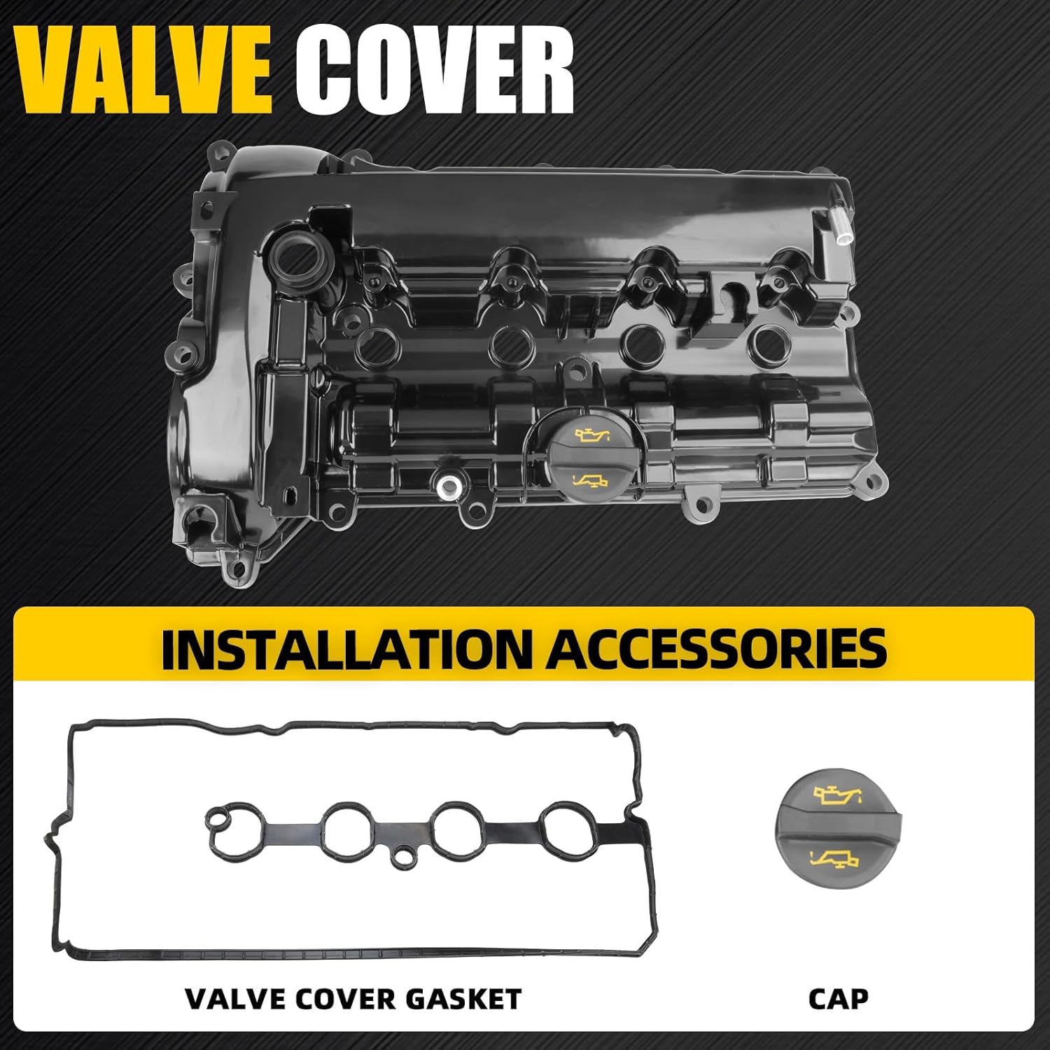 Aluminum Engine Valve Cover Compatible with 2013-2022 Mazda 3 CX-3 CX-5 2.0L L4 Gas Replace PE7W10210 PE0210210