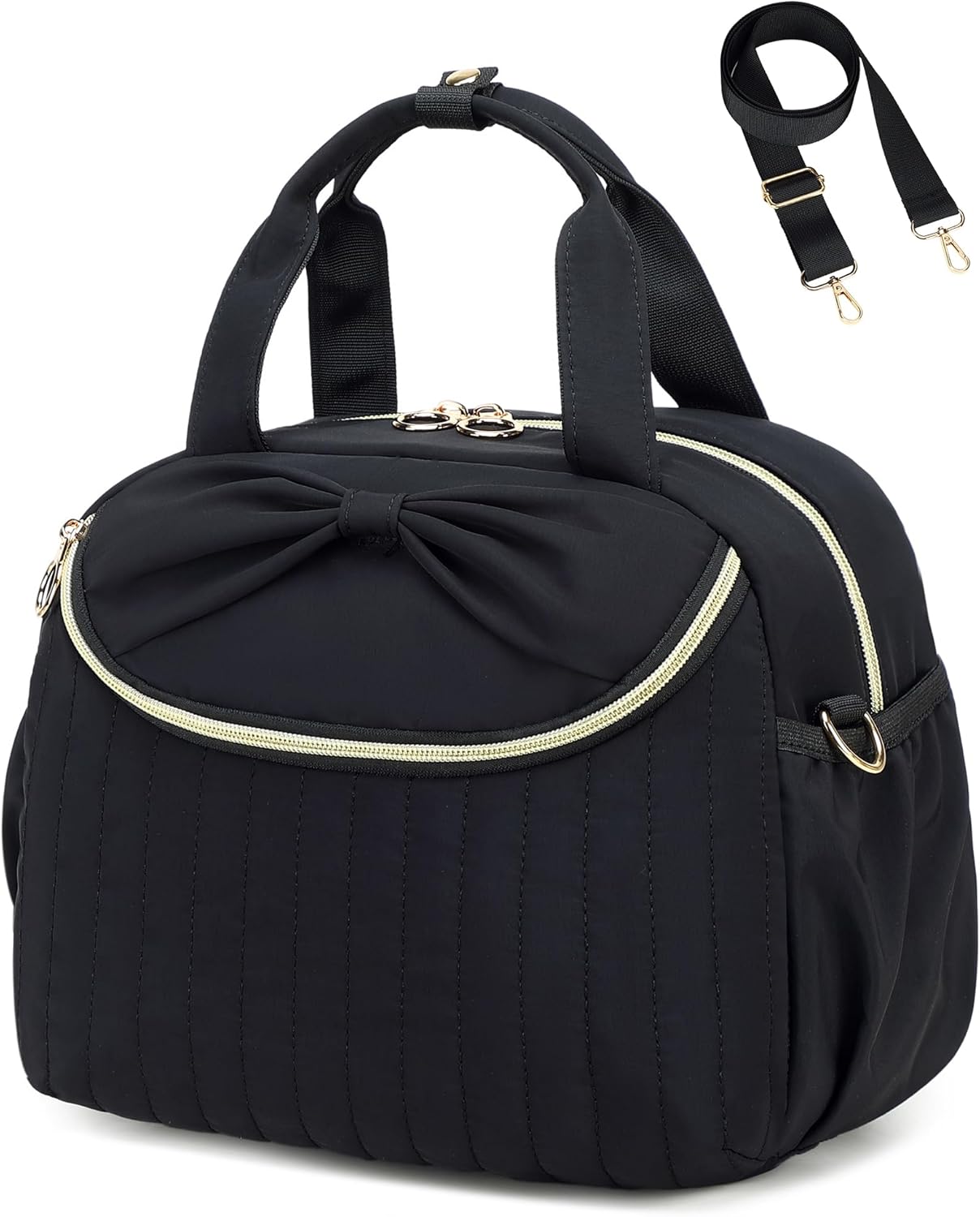 Bluboon Lunch Box for Women,Large Insulated Lunch Bag with Shoulder Strap,Adult Lunch Tote Teacher Nurse, Bow Lunch Cooler Gifts for Work Picnic Travel, Black (Black)