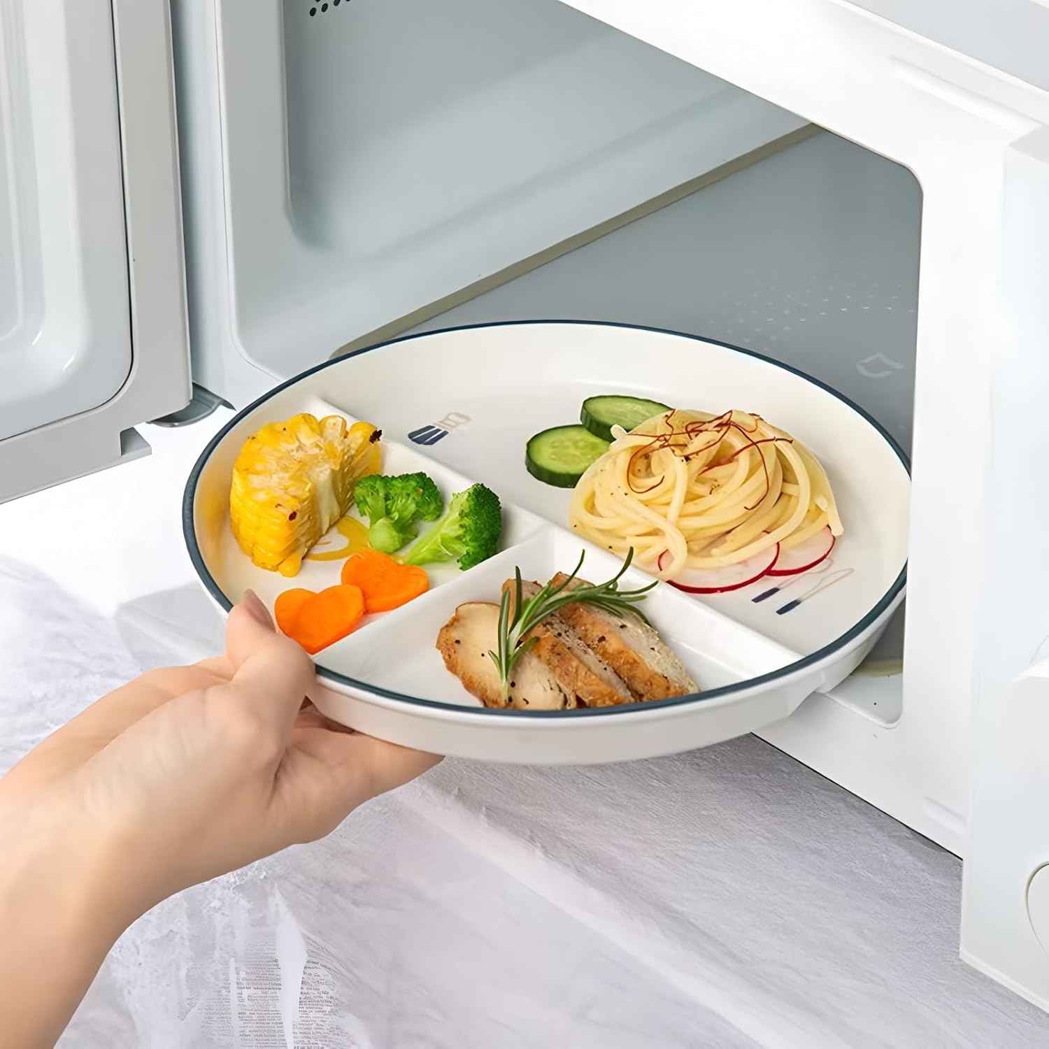 Ceramic Divided Plate, Diet Control Dinner Plate with Cute Tableware Patterns, Suitable for Pasta, Steak, Fruit, Salad and Bread, Microwave Safe