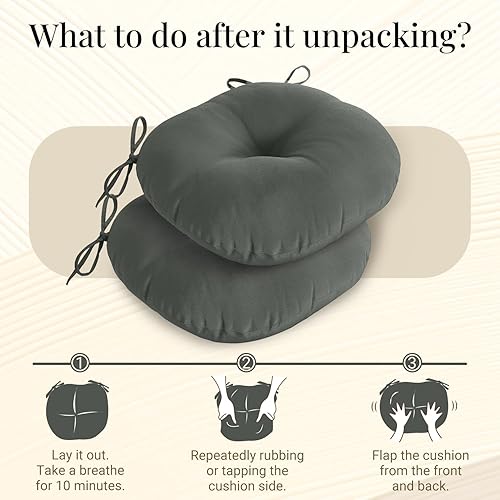 Miniatura 6 de downluxe Cojines redondos para sillas de exterior, impermeables, de espuma viscoelástica, para muebles de patio, 15 x 15 pulgadas, color gris