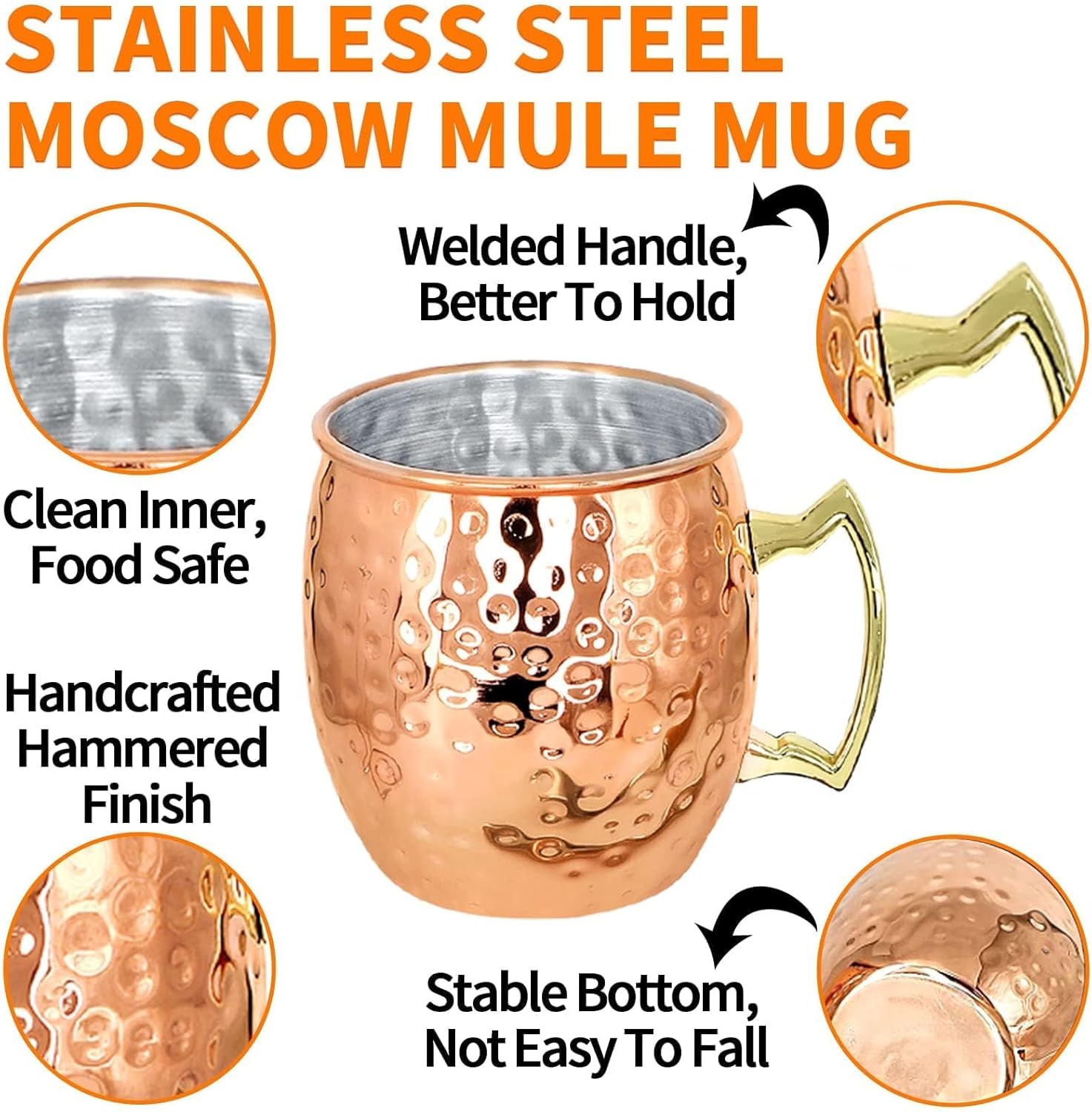 SuproBarware Moscow Mule Mugs Copper Plated 18oz Set of 8 Stainless Steel Moscow Mule Cups Perfect for Cold Drink Cocktails Home Bar with Gift