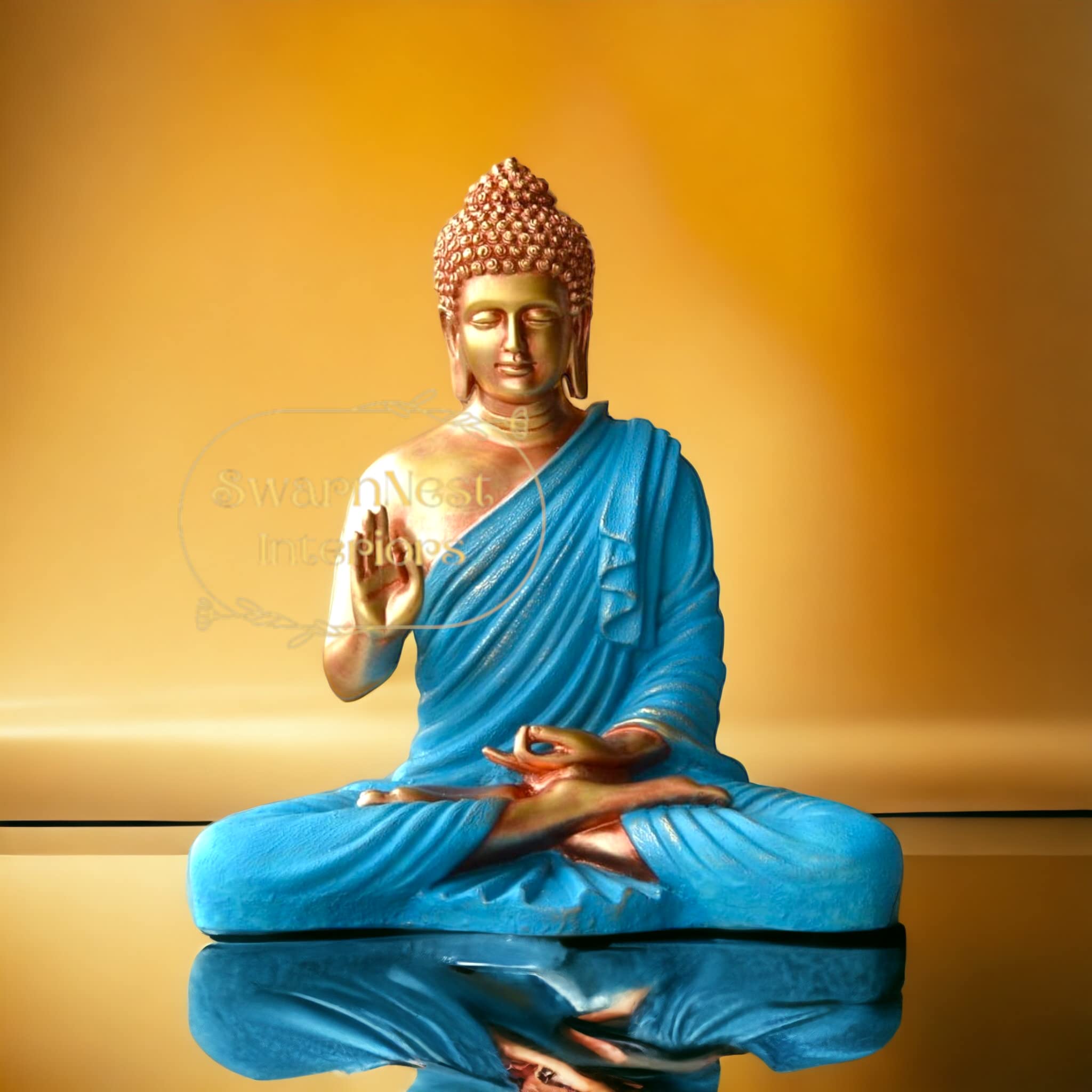 SwarnNest® Beautiful Sitting Buddha Idol Statue for Home & Garden Living Room | Healing Spirit Blessing Buddha Statue - 15 Inch Size (Article 6) - Premium Product