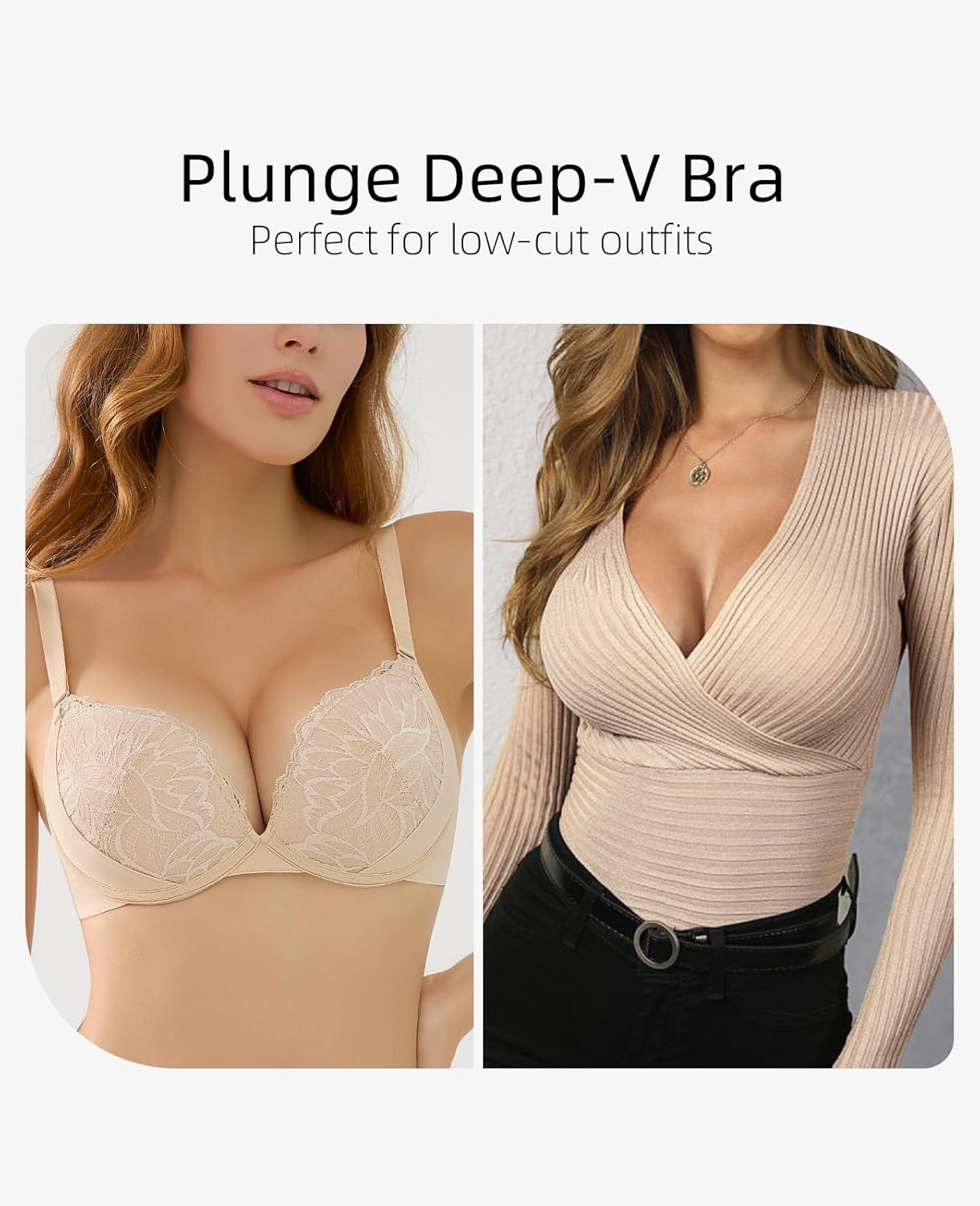 Push Up Thick Padded Bra Plunge Lace Underwire Support Bras for Women Add One Cup - Image 5