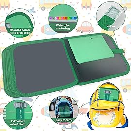 Qrytoi Erasable Doodle Set for Kids - Reusable Magic Drawing Book with 12 Watercolor Pens 14 Page Drawing, Road Trip Car Game Writing Painting Set for Boys and Girls (Traffic Light)