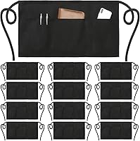 NOBONDO 12 Pack Black Waist Aprons with 3 Reinforced Pockets - Durable Half Aprons for Waiters, Servers, Restaurants, Extra Long Straps, Machine Washable