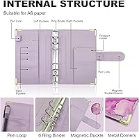 Vista 2 de Carpeta A6 recargable de piel sintética con 6 anillas, cubierta para cuaderno pequeño para papel de relleno A6, cubierta de planificador personal