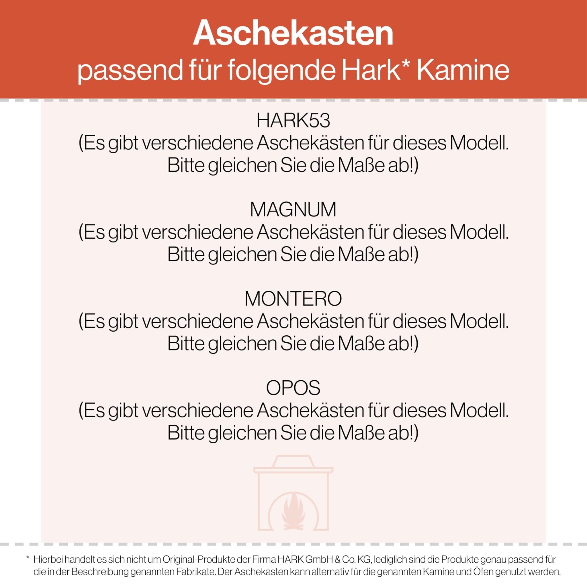 Aschekasten - Passend für Hark Kaminöfen inkl. Modellübersicht - Aschkasten aus verzinktem Stahlblech - feuerfest & hitzebeständig - Aschekästen Stahl [212x150x80 mm]