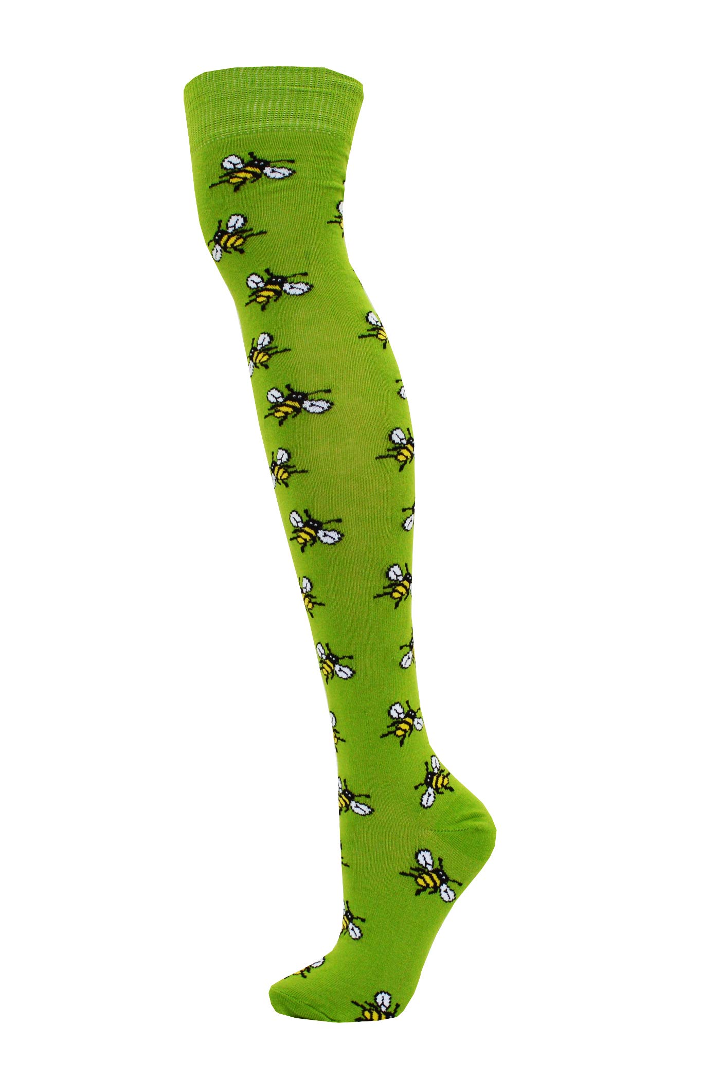 Macahel Festive Over The Knee Bee Design Lime Green Socks Size 4-8 (Bee Green)