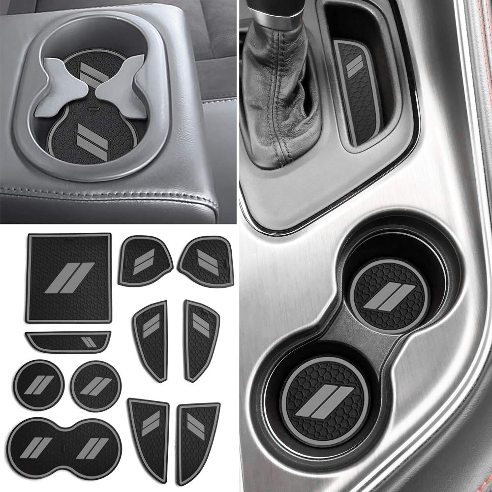 auovo 11pcs Anti-dust Mats for Challenger Accessories 2015-2022 Custom Interior Cup Holder Inserts Door Pocket Center Console Liners for Challenger 2021 (Gray)