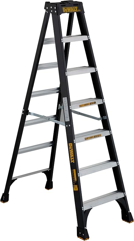 DXL3010-07 7-Feet Fiberglass Stepladder Type IA with 300-Pound Duty Rating, 7-Feet, Color may vary,Black