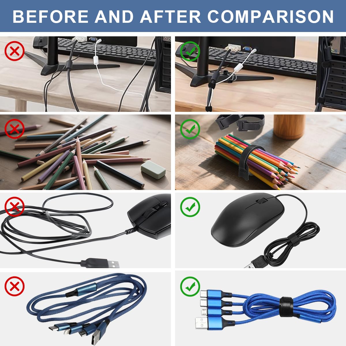 Attaches De Câble De Fixation Réutilisables, Crochet Et Boucle, Fil De Sangle, Gestion Des Câbles, Réglable, InforTie12, 15, 20cm, 100 Pièces