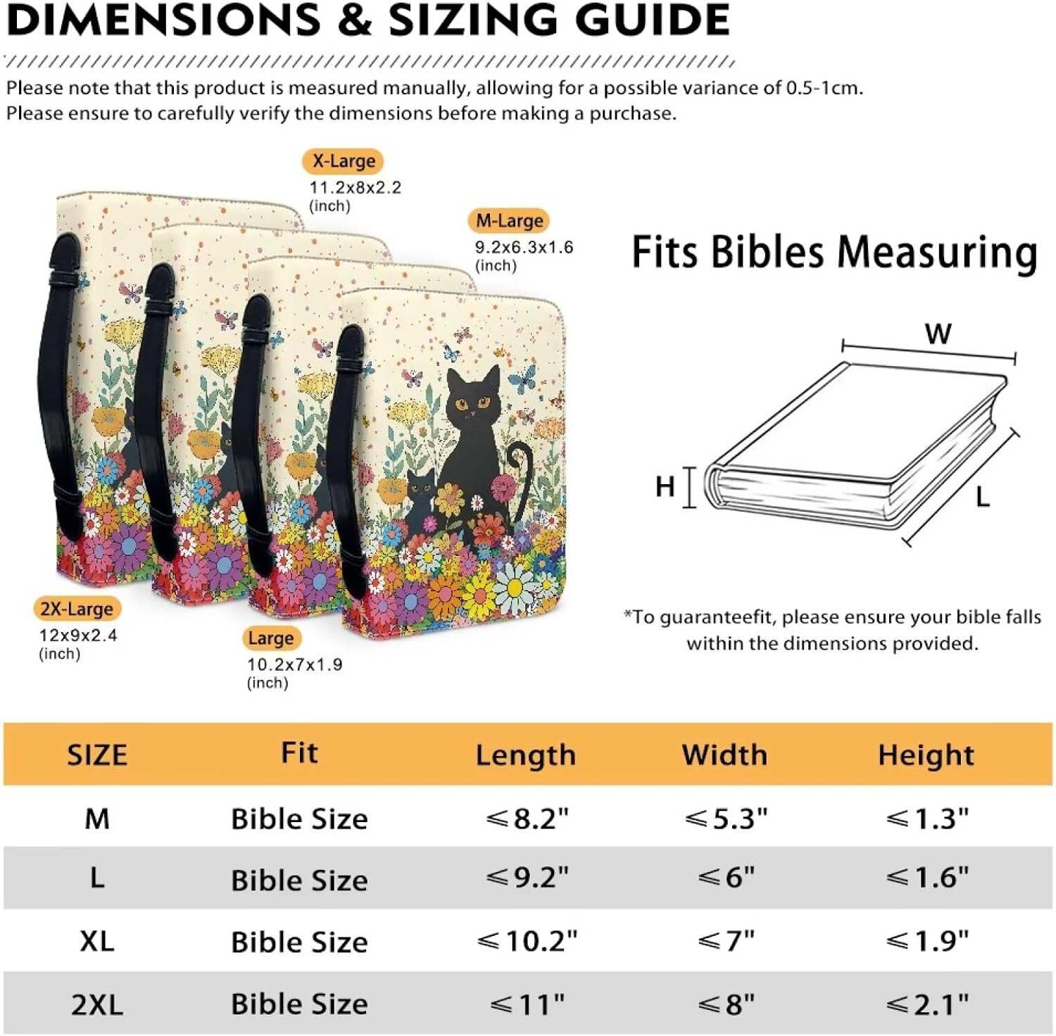 Suobstales Cat Butterfly Daisy Flower Print Bible Cover for Women Men PU Leather Bible Case Book Carrying Bag with Handle and Pocket Tote Scripture Organizer Pen Holder, 2XL