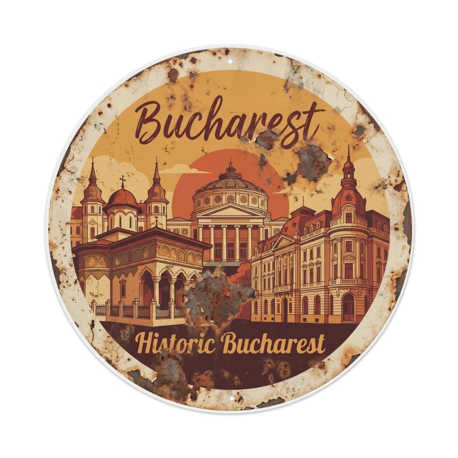 Vintage Travel Bucharest Oldtown Heritage Metal Tin Sign