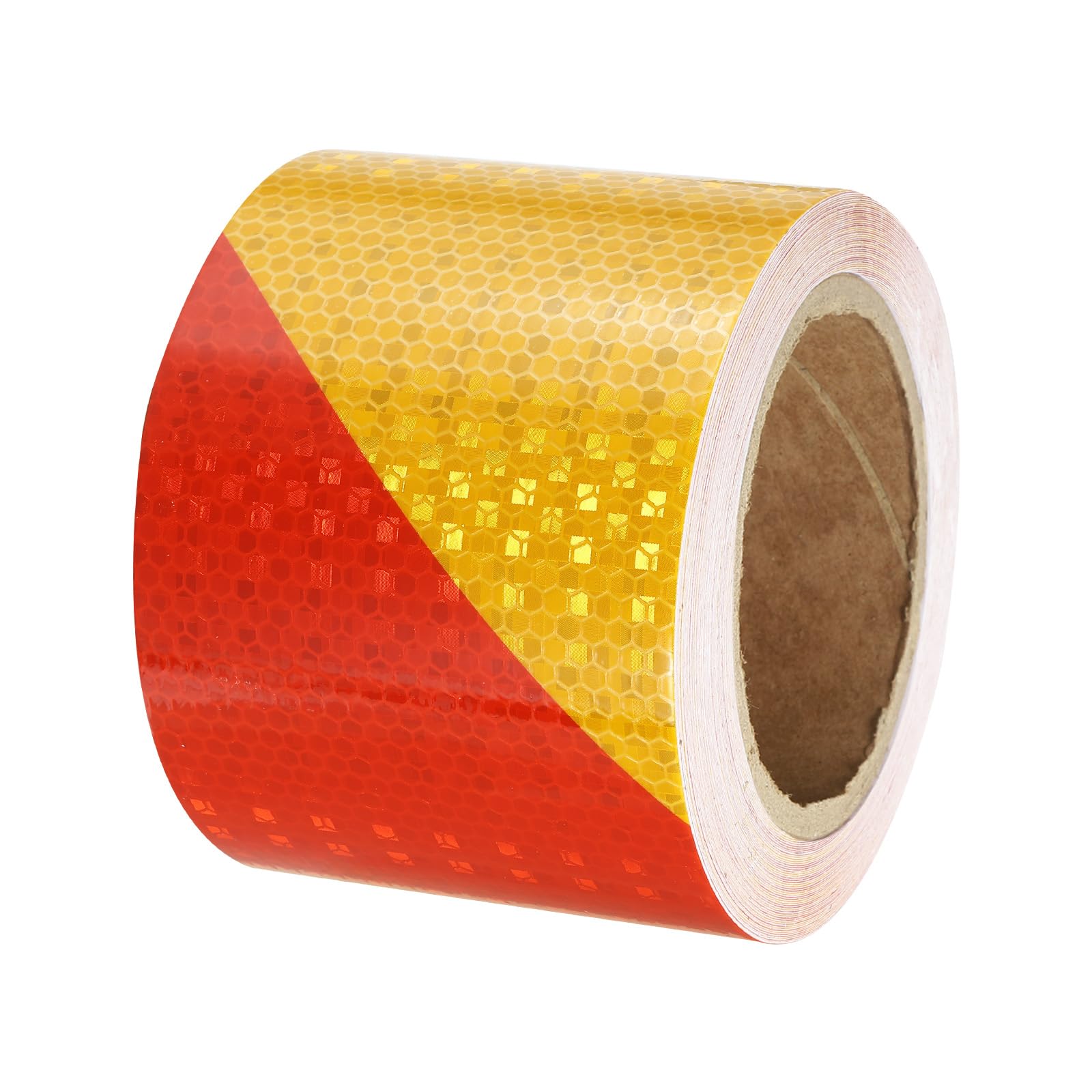 PATIKIL Cinta Reflectante Adhesiva, 10cm x 20m PVC Cinta de Advertencia de Seguridad de Alta Visibilidad Impermeable para Nocturna Camiones Coches Ropa, Raya, Amarillo Rojo