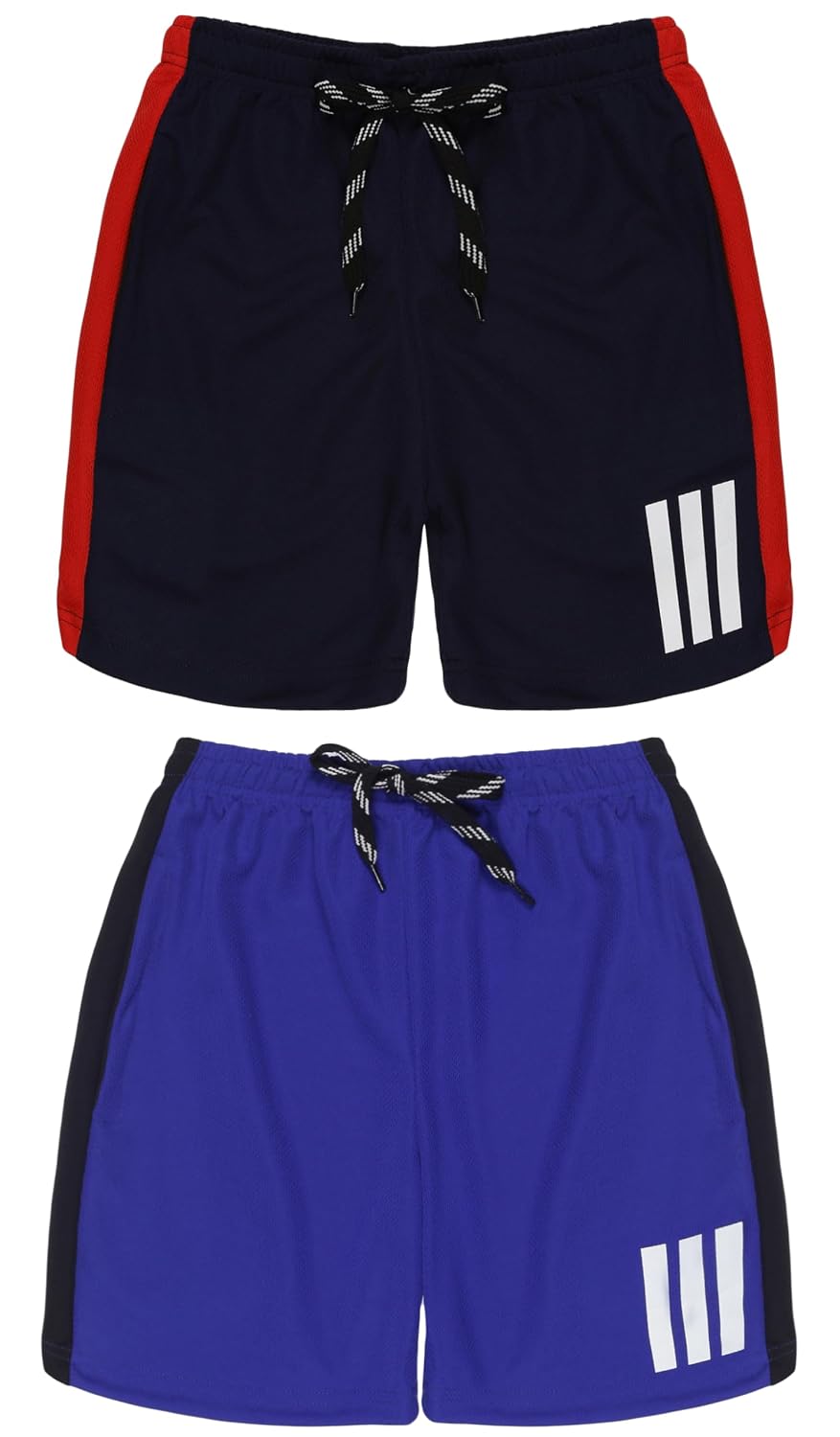 5IVE DEGREE Pack 2 Polyester Sports Shorts for Boys & Girls with Zipper Pockets