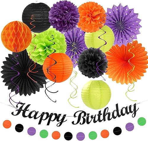 Miniatura 10 de Decoraciones de fiesta de cumpleaños verde salvia-rosa rubor-beige - 21 piezas pancarta Happy, faroles de papel crema rosa polvoriento claro, Verde