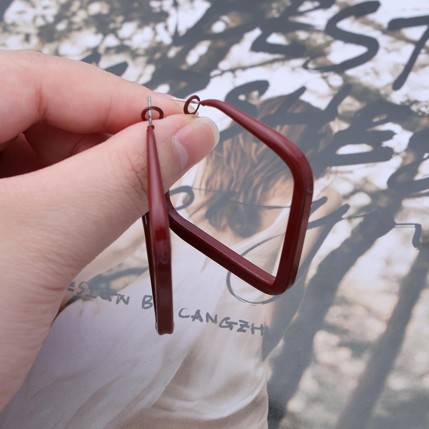 Andelaisi Boho Square Drop Earrings Square Dangle Hoop Earrings Vintage Square Huggie Hoop Earrings Large Geometric Square Statement Earrings for Women - Image 5