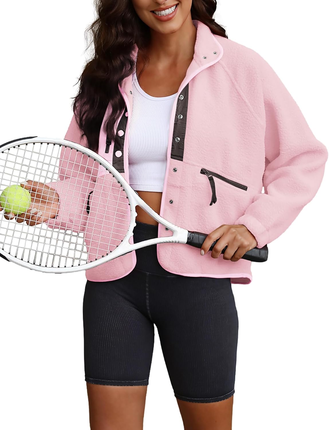 ReachMe Womens Button Down Cropped Fuzzy Fleece Jackets