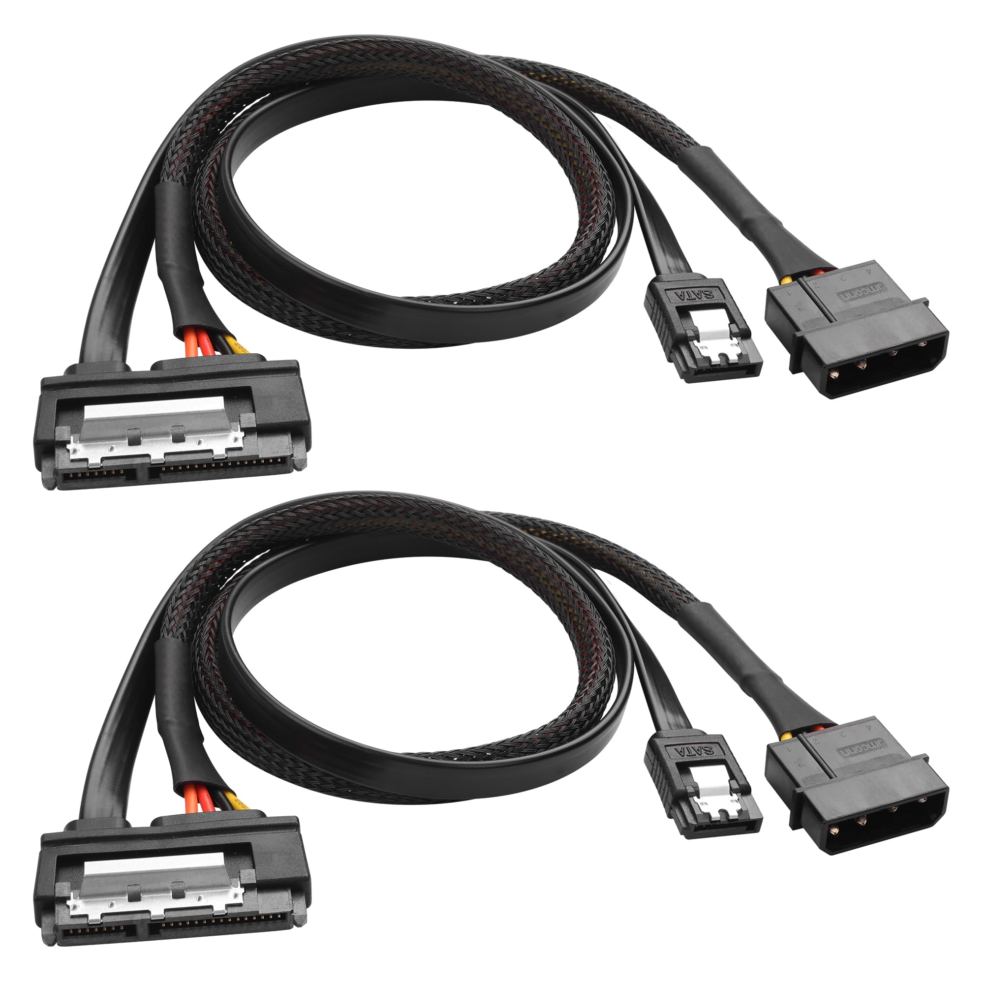 YACSEJAO 0.5M 22 Pin SATA 3.0 Power Data Extension Cable for HDD,SSD,Optical Drives,6Gbps SATA(7+15Pin) & Sata III 7 Pin Female to 4 Pin LP4 IDE Male 2-in-1 Braided Power Cord (2 Pcs)