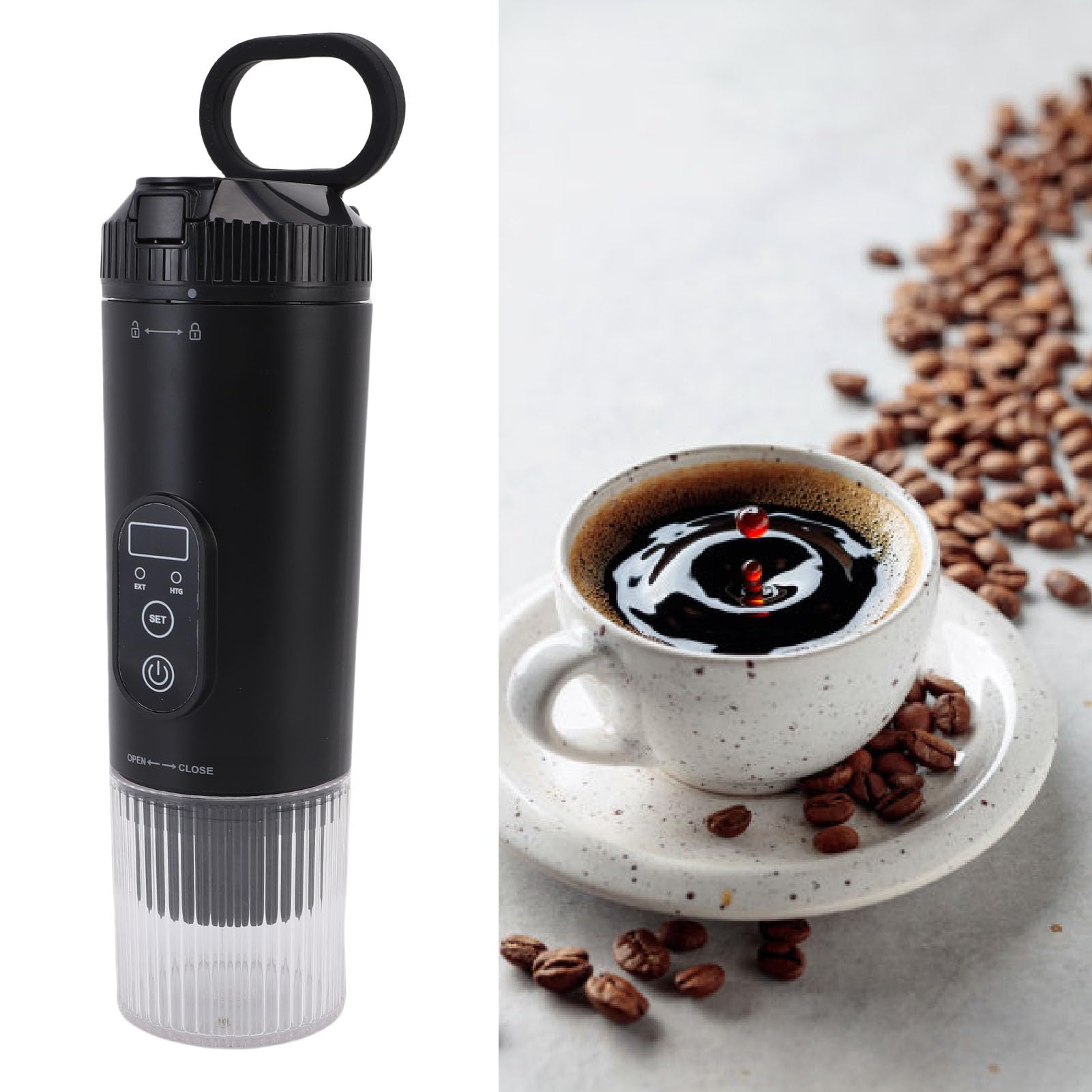 Cafetera Espresso Portátil, Cafetera a Presión de 21 Bares con Carga Tipo C y Batería de 7800mAh, para Cápsulas DolceGusto y Café Molido, para Viajes Camping Oficina (BLACK)