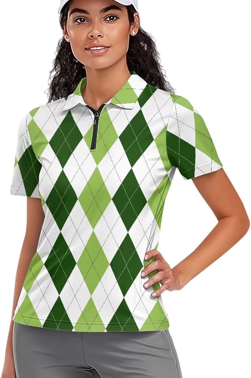 Womens Golf Shirt Quick Dry Short Sleeve Quarter Zip Polo Workout Tops Tennis Shirts XS-2XL
