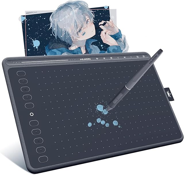 HUION 2020 New HS611 (Space Grey), Professional Drawing Tablets, Battery-Free PW500 Digital Pen, Equipped with Multimedia Touch Buttons (Adjustable Volume, Play Music), Support OTG