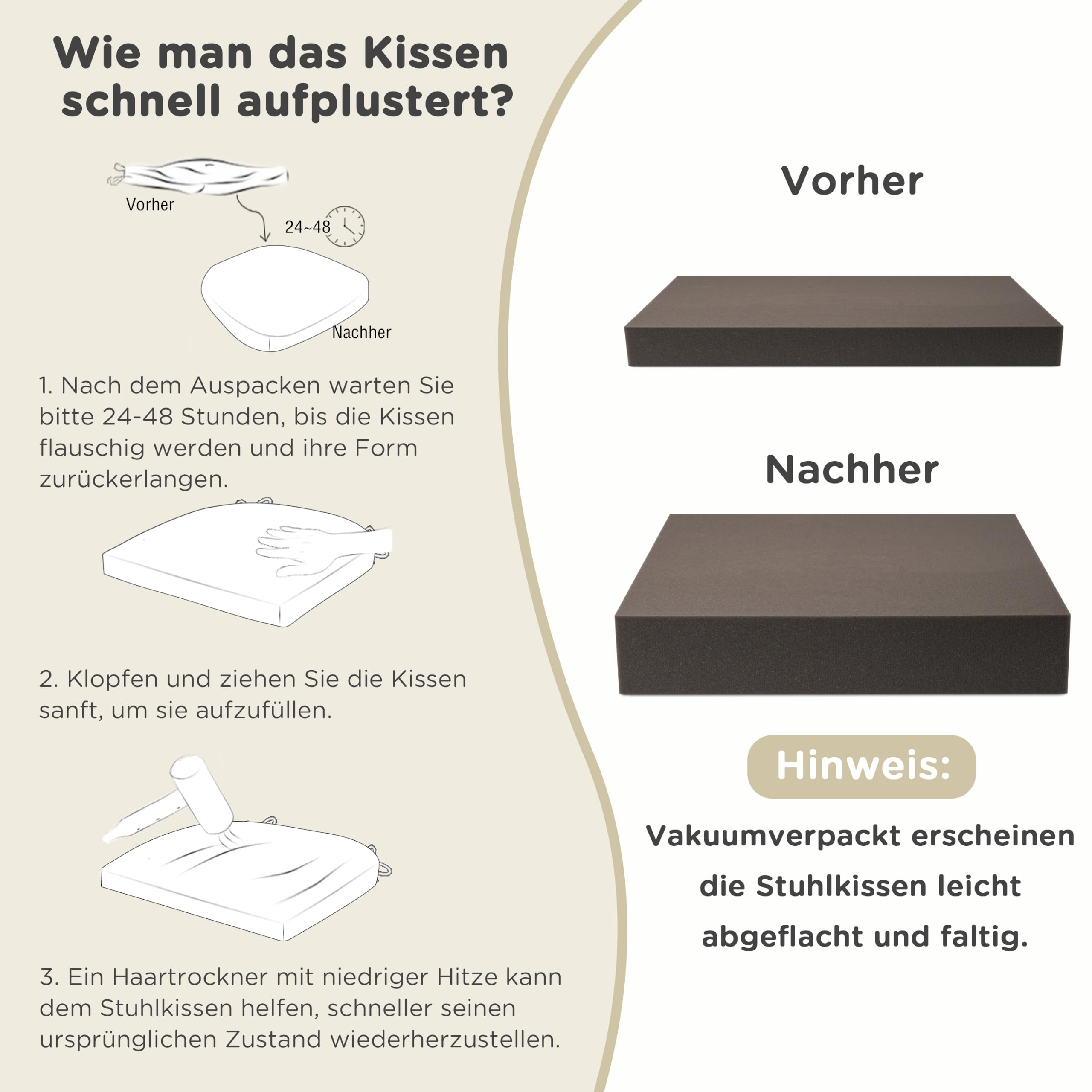 AddGrace 1 Packung 50 x 50 x 10 cm, hochdichter Polsterschaum, quadratische Sitz-Ersatzpolsterung für Esszimmerstühle, Rollstühle, Sitzerhöhungskissen