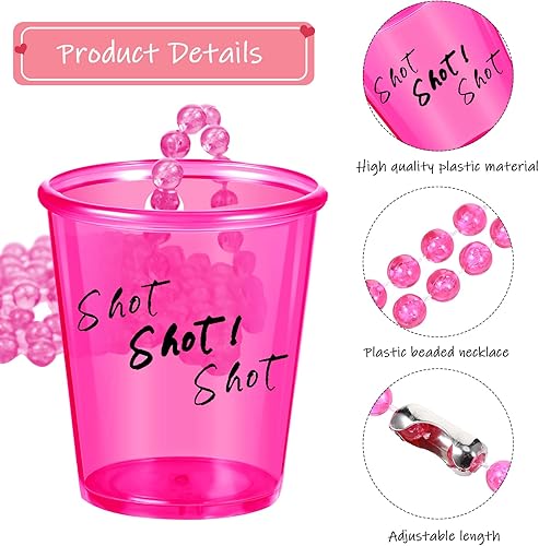 Miniatura 4 de Hillban 24 piezas de collares de chupito de vidrio de chupito de plástico en collar de cuentas, mini tazas coloridas para despedida de soltera,