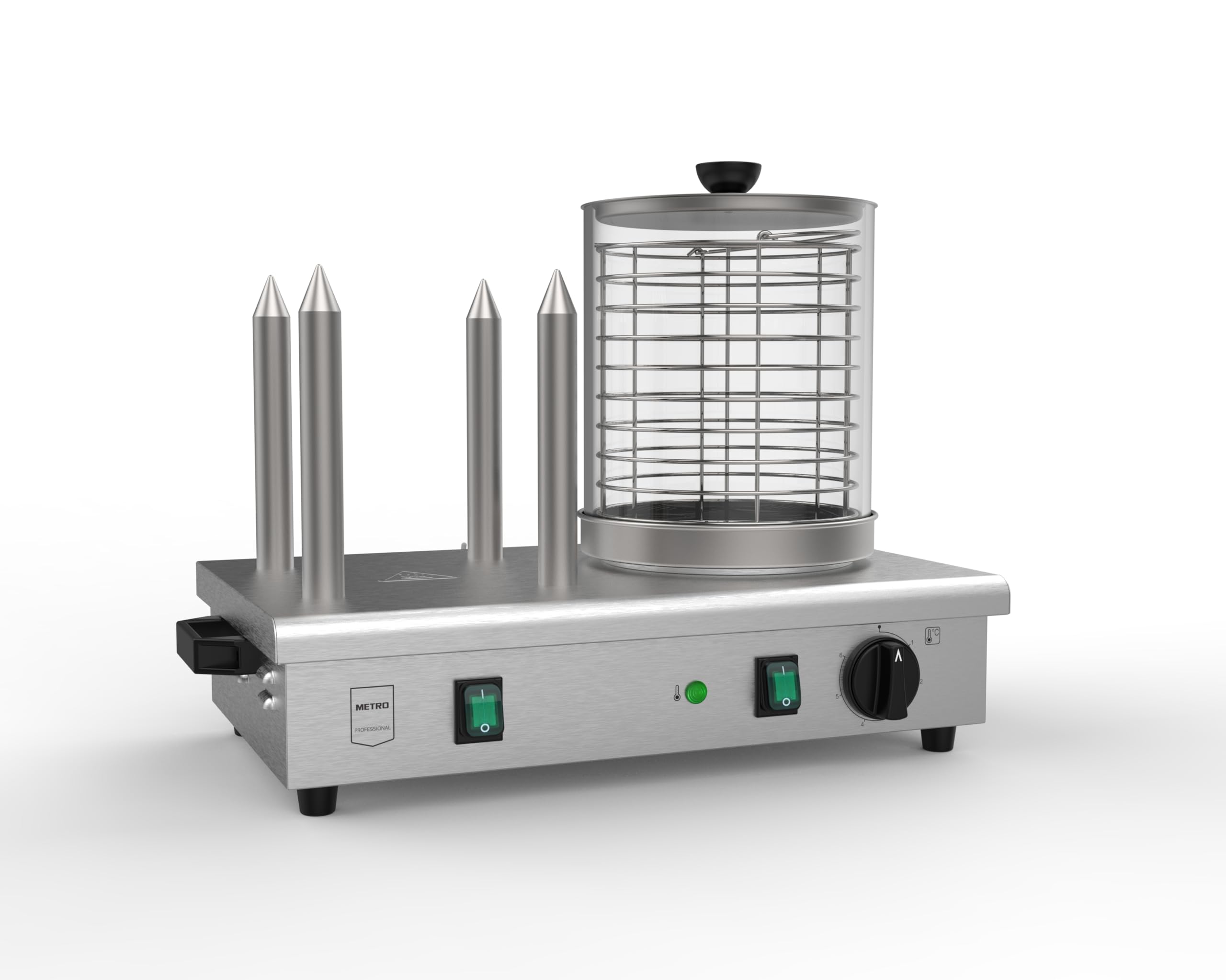 METRO Professional Macchina per Hot Dog con barre scaldapane GHM2001, acciaio inox/alluminio/vetro, fino a 100°C, 550 W, argento