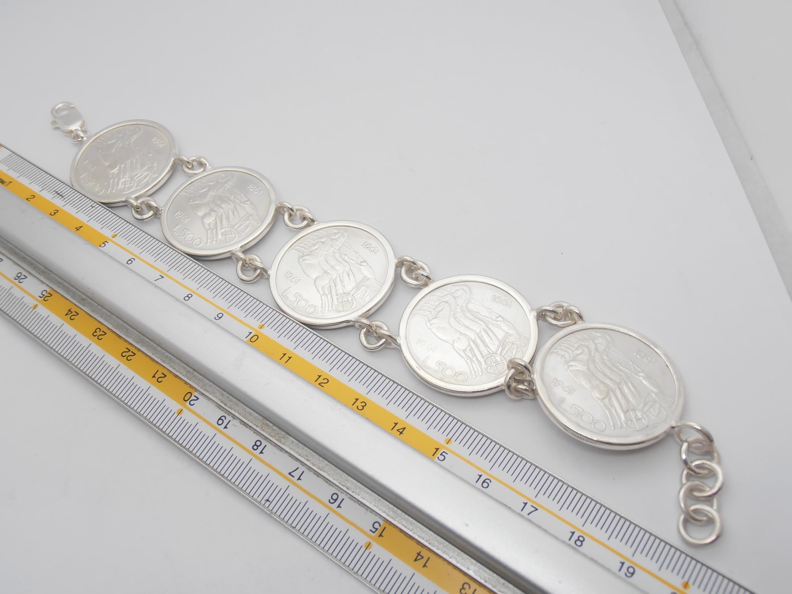 Bracciale in Argento 925 con Monete da 500 lire in Argento serie Quadriga - Centenario - Braccialetto