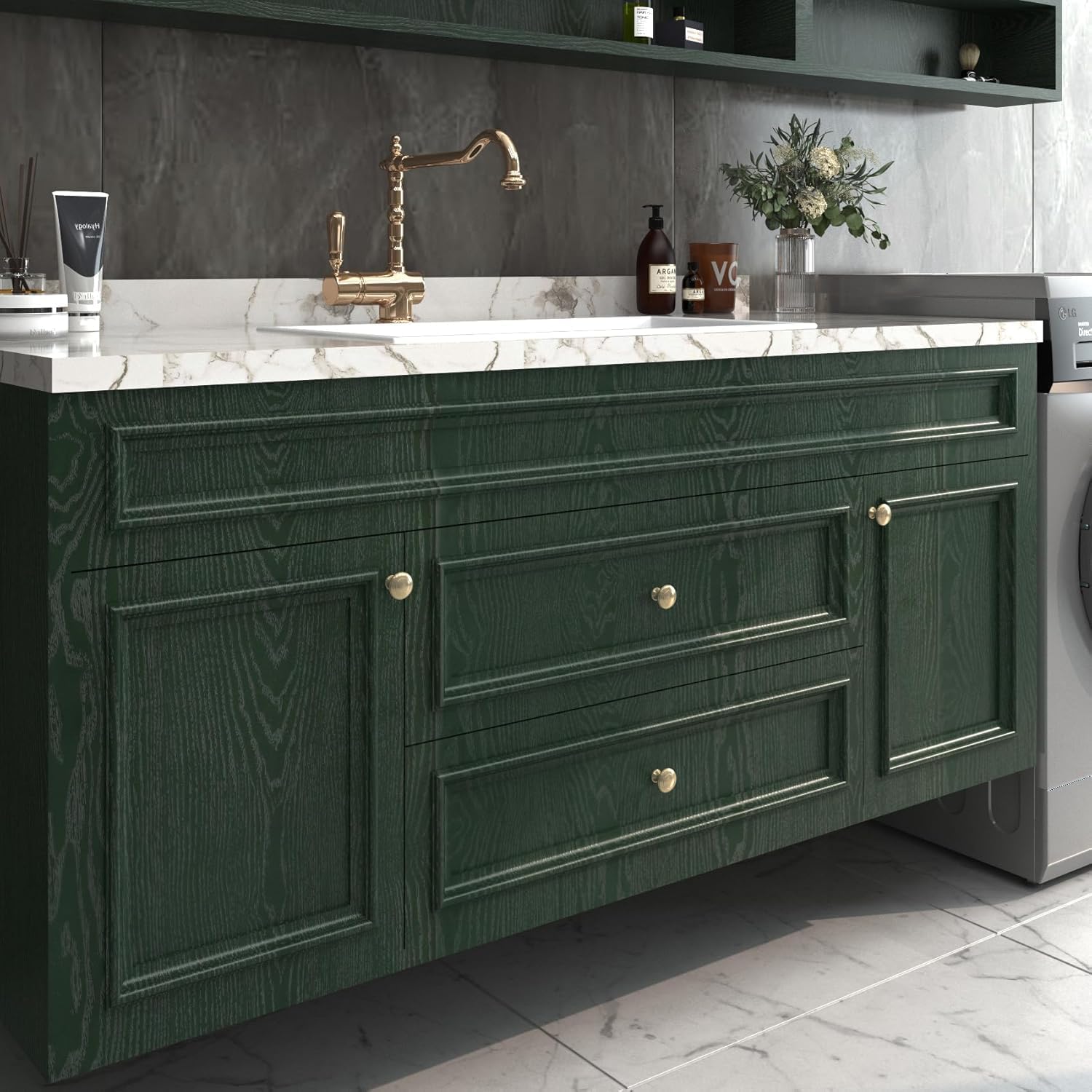 FunStick 36"x200" Large Green Wood Countertop Contact Paper Waterproof Wood Wallpaper Peel and Stick Kitchen Cabinet Contact Paper Wood Grain Vinyl Wrap for Cabinets Counter Top Covers Furniture Walls