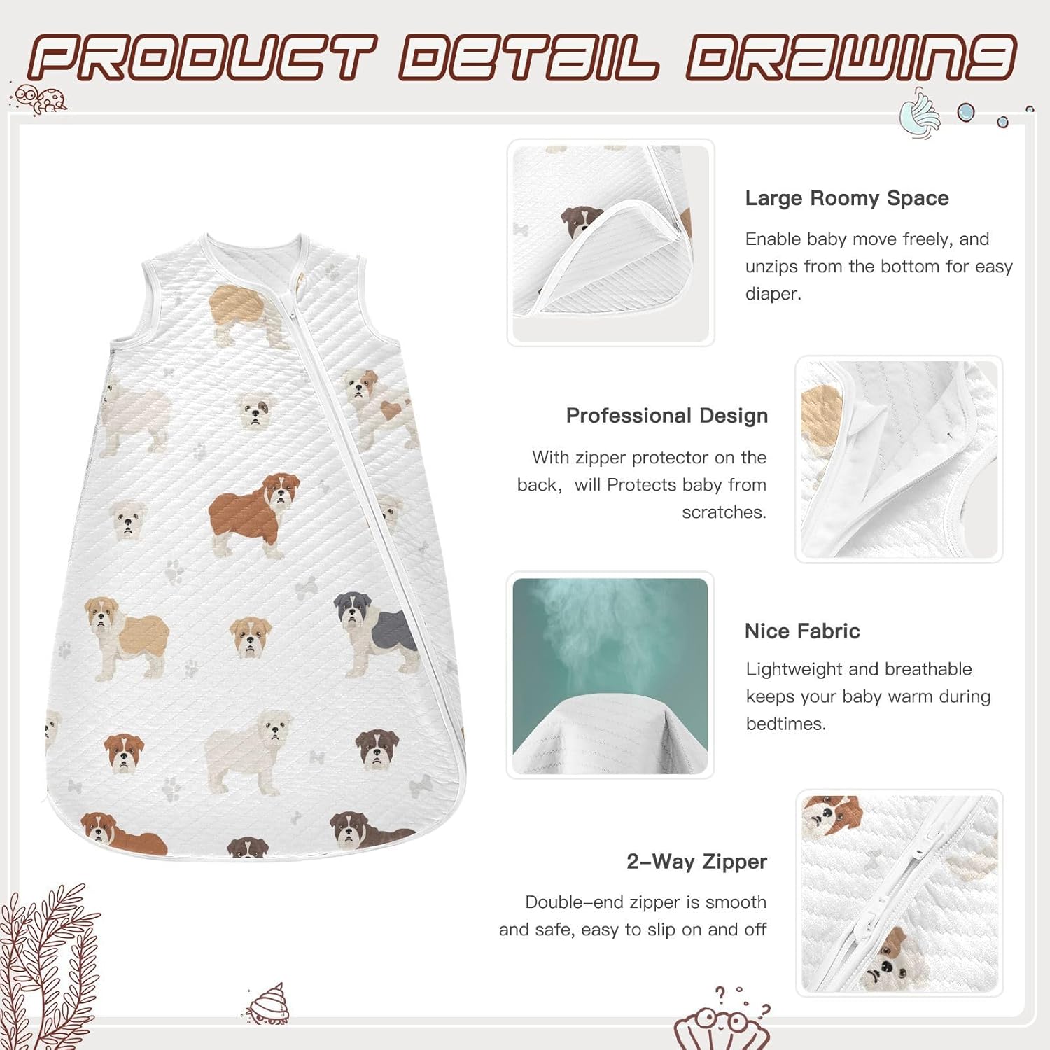 vvfelixl Bright Funny Dinosaurs Baby Sleeping Bag Sleep Sack,Baby Wearable Blanket Sleep Suit for 0-6 Months