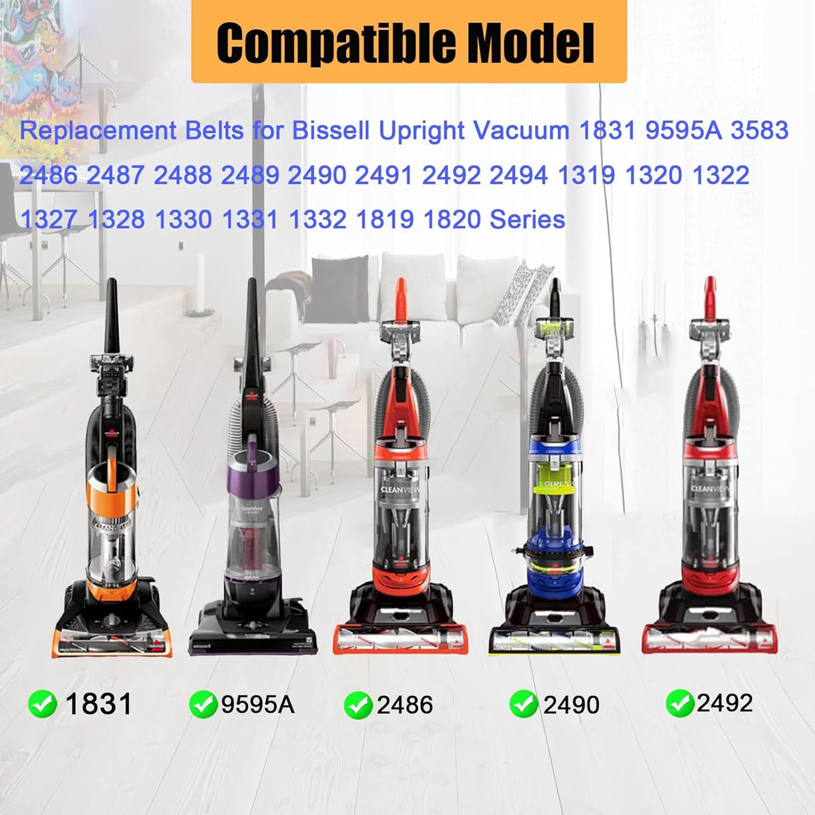Courroies d'aspirateur de rechange pour Bissell 1831 9595A 3583 2486 2487 2488 2489 2490 2491 2492 2494 1319 1320 1322 1327 1328 1330 1330 1330 31 13 32 1819 1820 Cleanview Lot de 2 aspirateurs droits