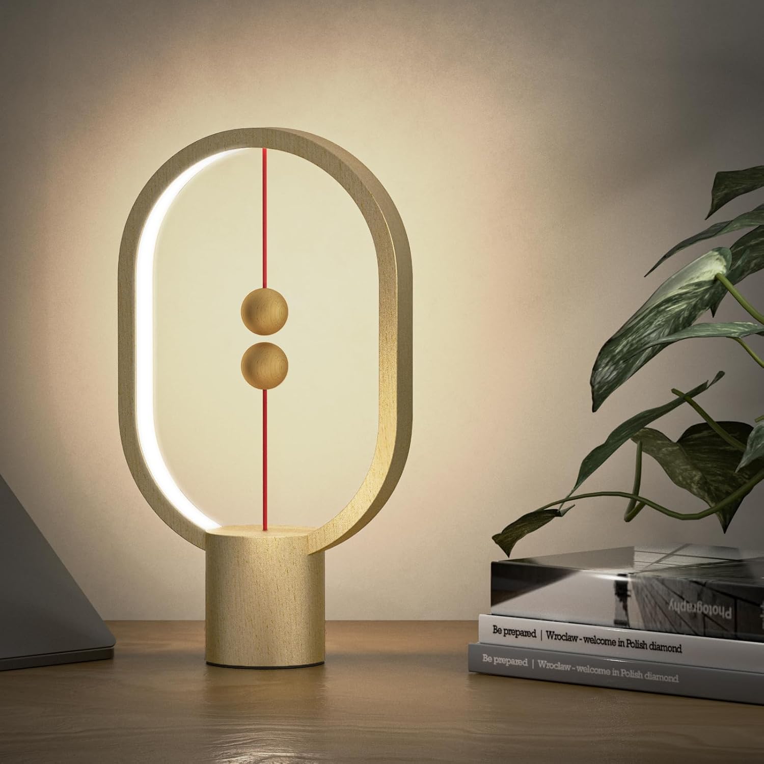 Bedroom Lamps - Mini Balance Lamps, Birthday Gifts, Bedside and Nightstand Lights, Plug-in Night Lights with Magnetic Base for Home, Office, and College Dorm (Wood Color)