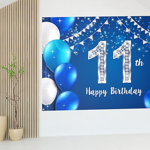 Miniatura 7 de HAMIGAR Cartel de feliz cumpleaños número 11 de 6 x 4 pies, decoración de cumpleaños de 11 años, suministros de fiesta para niñas y niños, color