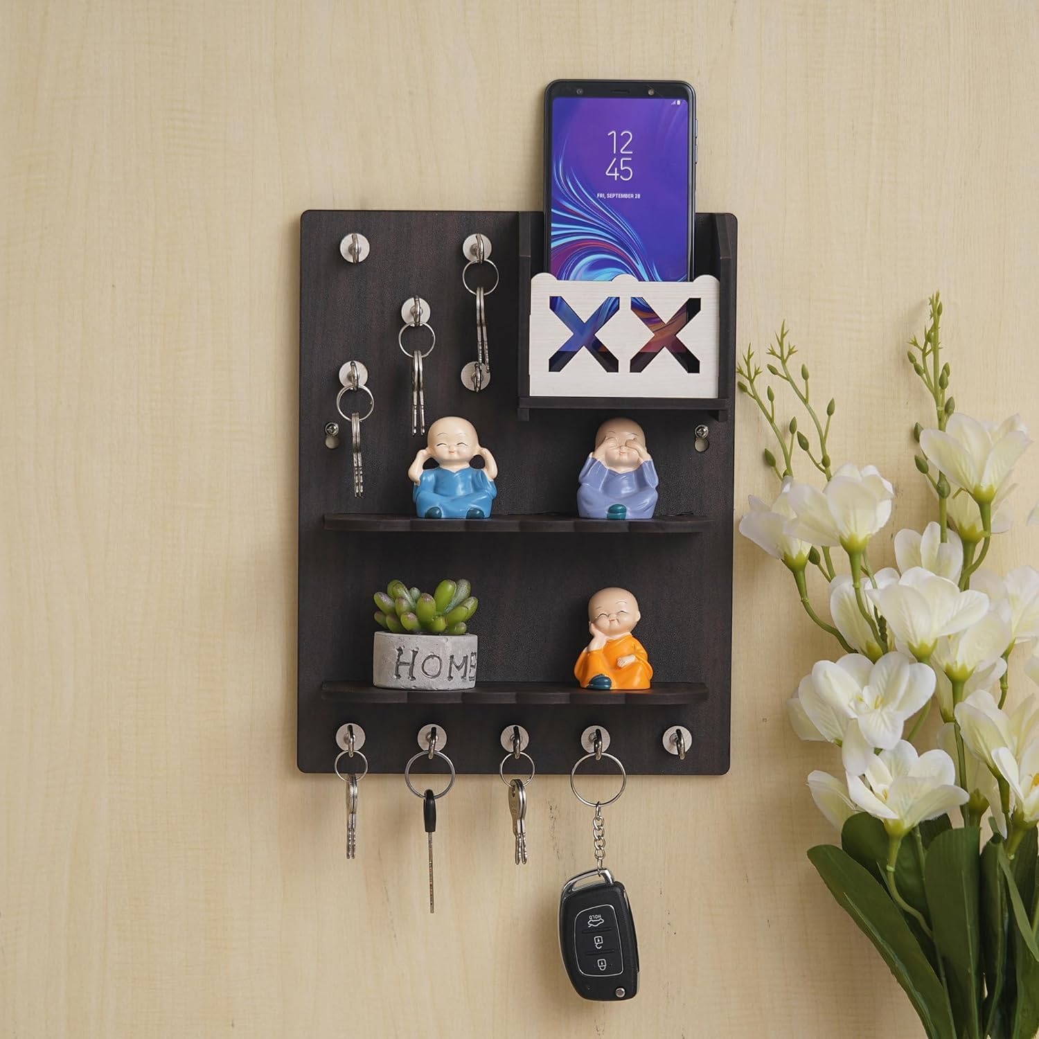 Webelkart Wooden Premium Key Chain Wall Hanging Key Holder Diwali Decorations Items For Home Decor key hanger (10 Hook- Brown) (B0CF1SXRHF) Amazon Price History, Amazon Price Tracker