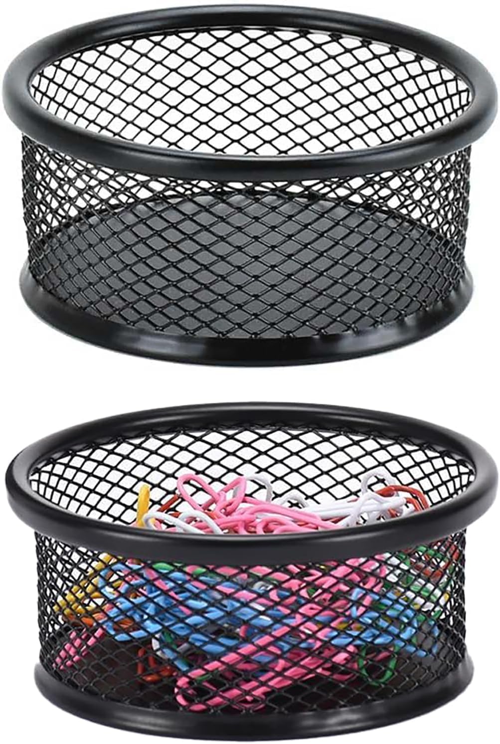 Black Metal Mesh Desk Organizer - Multi-Purpose Clip Holder for Office and School Supplies, Paperclip/Binder Clip Dispenser with Non-Slip Base (Home Office, Classroom, Study Desk Accessories)