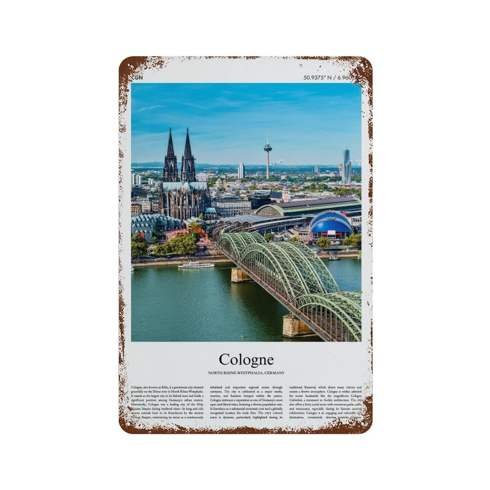 xiaoxiaoshen Cologne North Rhine-westphalia Germany City Scenery Wall Decor Art Metal Tin Poster Modern Home Decor Art Home Bar Shop Decorations Vintage Sign 30x20cm