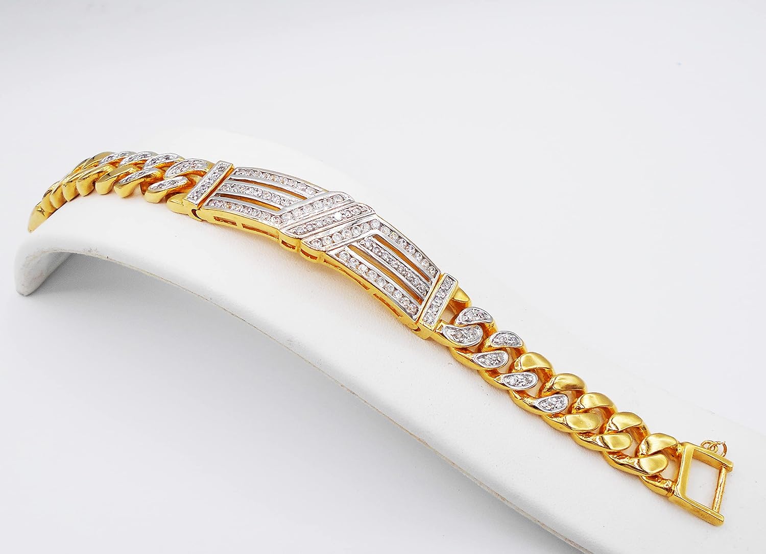 CZ Cuban Link Bracelet Men's Jewelry Gold Plated Bangle 22k Thai Baht Yellow Gold 7.5 Inch