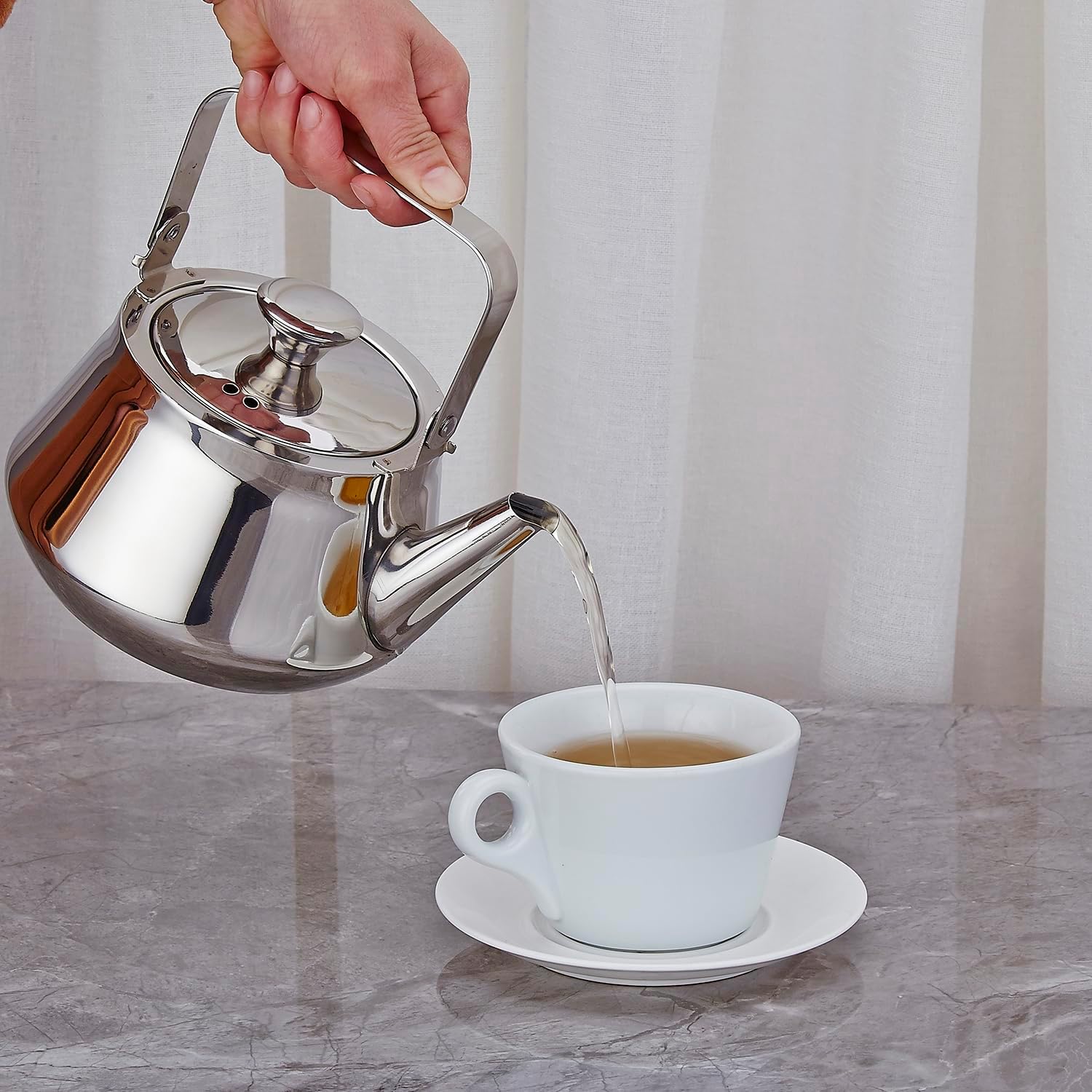 SANQIAHOME 1.3 Quart stainless steel teapot with Infuser A modern, minimalist style