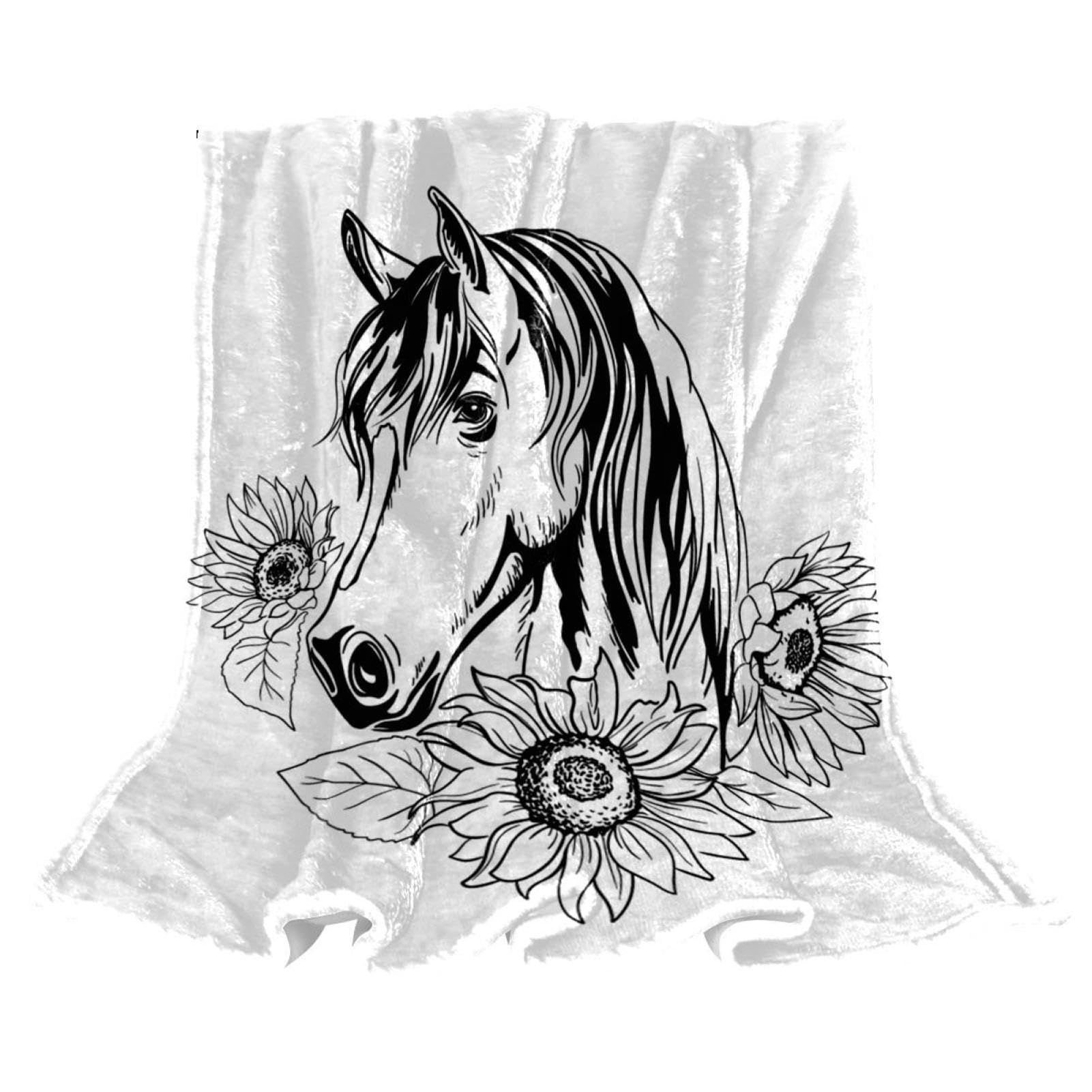 Plaid polaire cheval floral idée cadeau couverture de salon douce