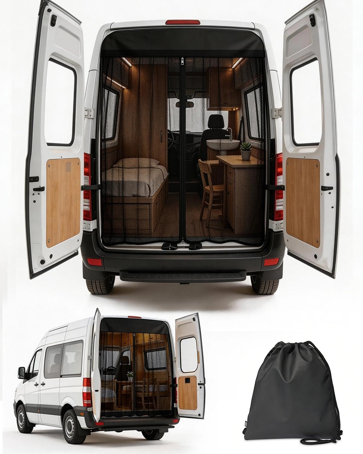 Red de protección solar universal para portón trasero | Con cremallera y imanes para el sol | Compatible con Mercedes Sprinter, VW Crafter, Ford Transit, FIAT Ducato, Opel Movano, Peugeot Boxer