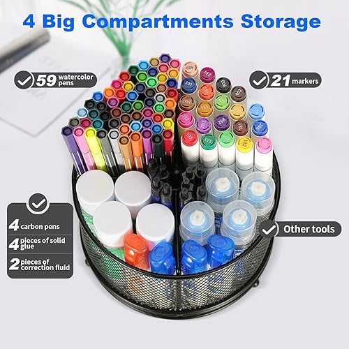 Miniatura 4 de Soporte para bolígrafo para escritorio, organizador de escritorio de malla giratoria de 360 con gran capacidad, 4 compartimentos, accesorios de
