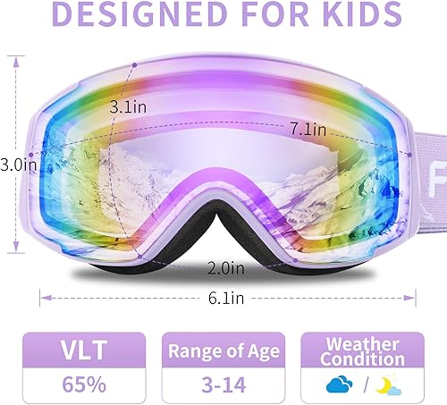 Vista 18 de Freela Gafas de esquí y snowboard para niños pequeños (3-14) jóvenes anti niebla anti UV gafas niñas niños equipo de esquí de nieve